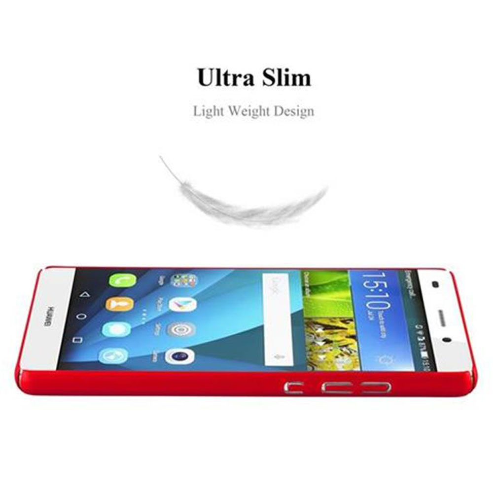 Una funda roja para teléfono con un teléfono y una pluma blanca encima.