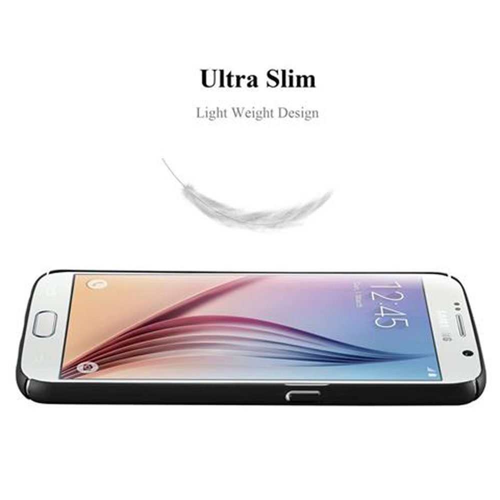 Ein weißes Telefon mit schwarzem Rand. Eine Feder schwebt darüber. Text: Ultra Slim, Light Weight Design.