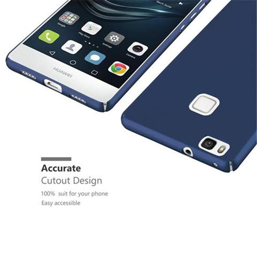 Un telefono Huawei con una custodia blu, che mostra il suo design e i suoi ritagli.
