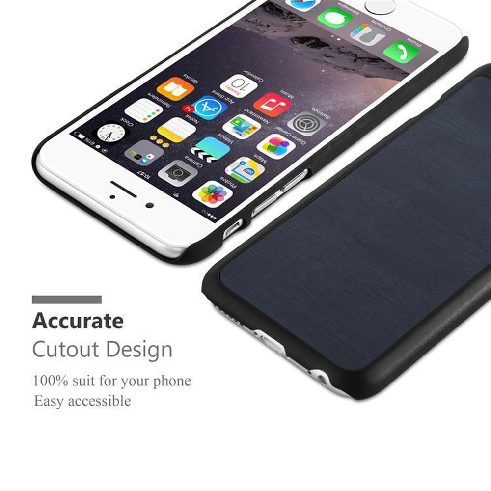 Telefono con custodia nera con schermo visibile. Il testo dice design a taglio preciso.