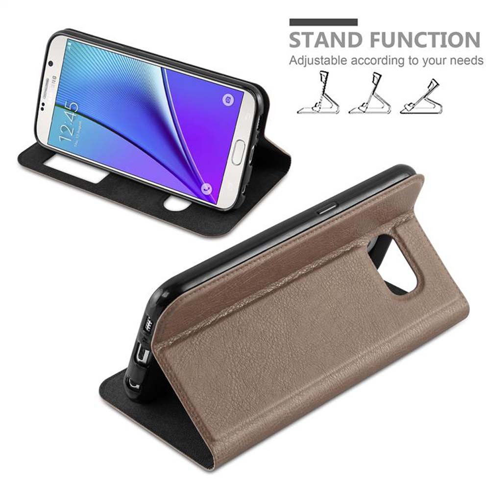 Telefon im Gehäuse, hochgestellt. Text: Standfunktion, an Ihre Bedürfnisse anpassbar. Drei Standfunktionsillustrationen.