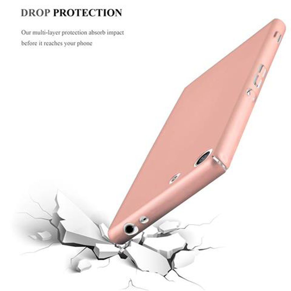 Funda rosa en ángulo, con grietas en el suelo, mostrando protección contra caídas.