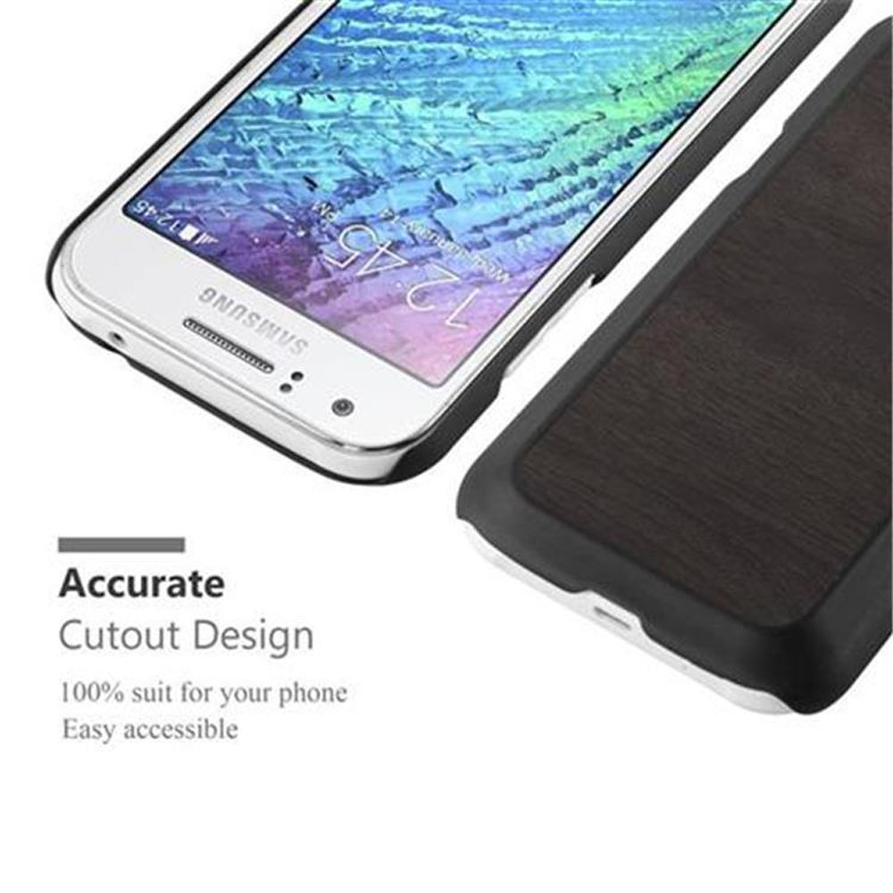 Un telefono in una custodia, che mostra lo schermo e la custodia con le parole 'Accurate Cutout Design'.