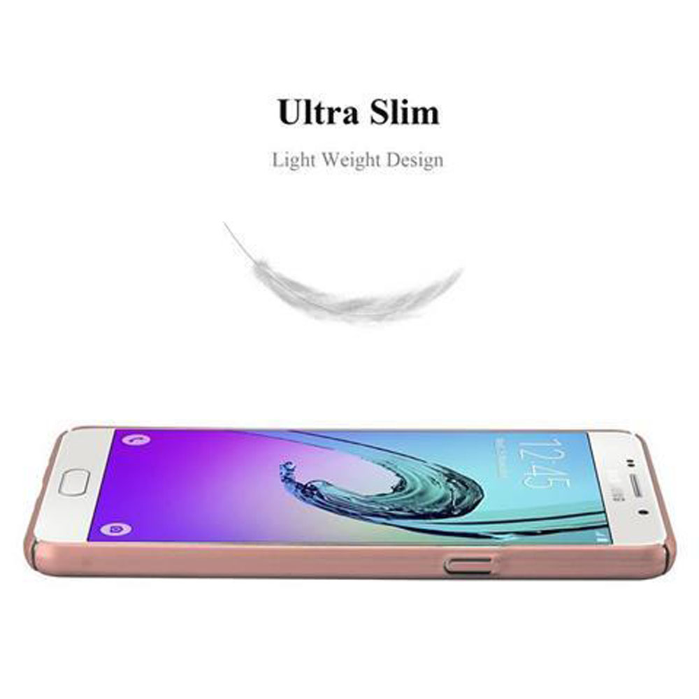 Un telefono in una custodia rosa con una piuma bianca che fluttua sopra.