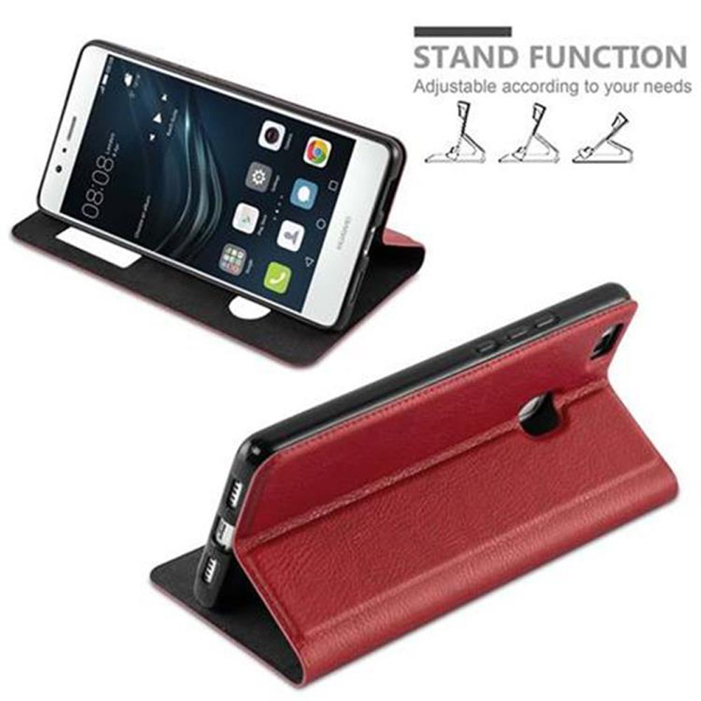 Telefono in custodia rossa, illustrazione della funzione stand.