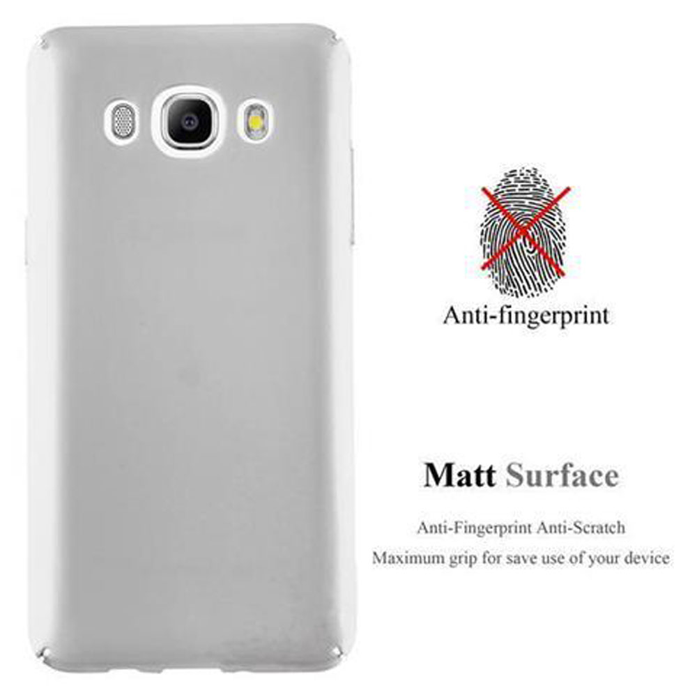 Funda de teléfono gris con fondo blanco. Hay un símbolo anti-huellas dactilares a la derecha.