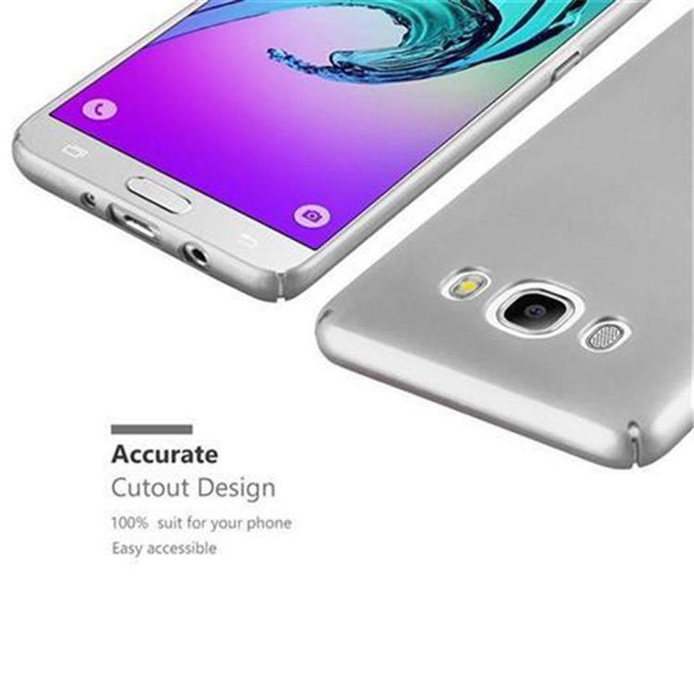 Funda plateada junto al teléfono. Texto: Diseño de recorte preciso, 100% apto para teléfono.