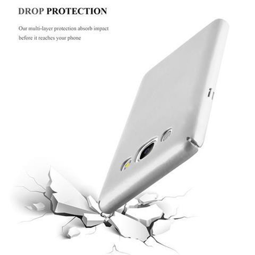 Un teléfono con una funda, con una superficie agrietada debajo.