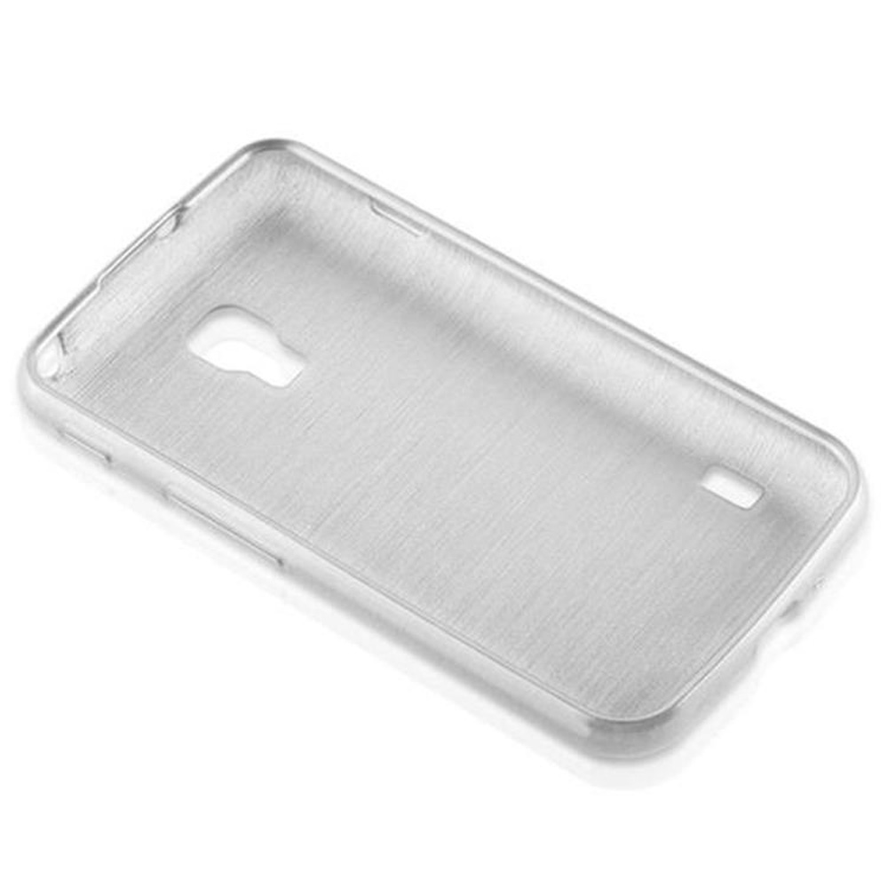 Eine klare, transparente Handyhülle. Die Hülle ist leer und leicht abgewinkelt auf weißem Grund.