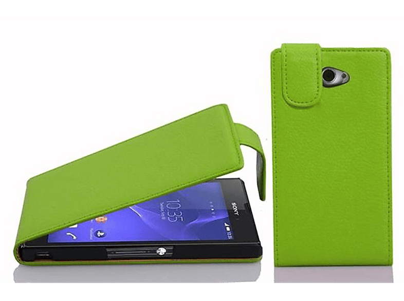 CADORABO Custodia in design flip realizzato in similpelle testurizzata CUSTODIA per Xperia M2 / M2 AQUA, Verde Limone
