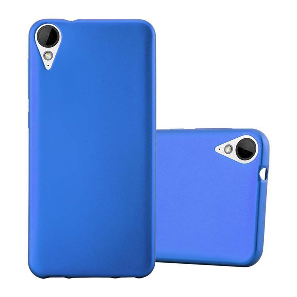 Dos fundas azules para teléfono, una al lado de la otra, sobre un fondo blanco.