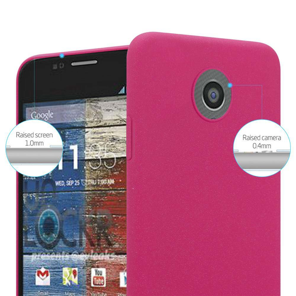 Una custodia rosa e un telefono, che mostra lo schermo. Spiegazioni nell'immagine.