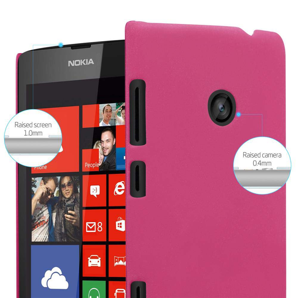 Custodia rosa sul telefono, con bordi rialzati dello schermo e della fotocamera. Logo Nokia visibile.