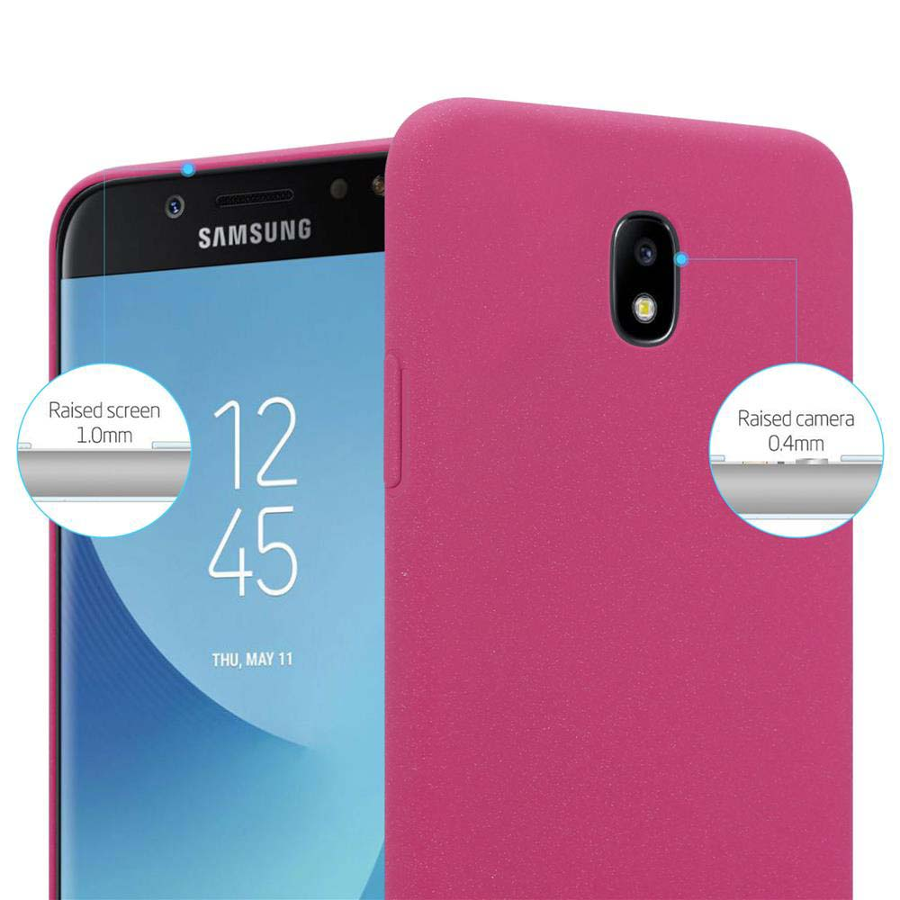 Eine pinke Handyhülle mit einem Telefon darin. Der Bildschirm zeigt die Uhrzeit 12:45, Donnerstag, 11. Mai. Text: 'Erhöhter Bildschirm 1,0 mm'.