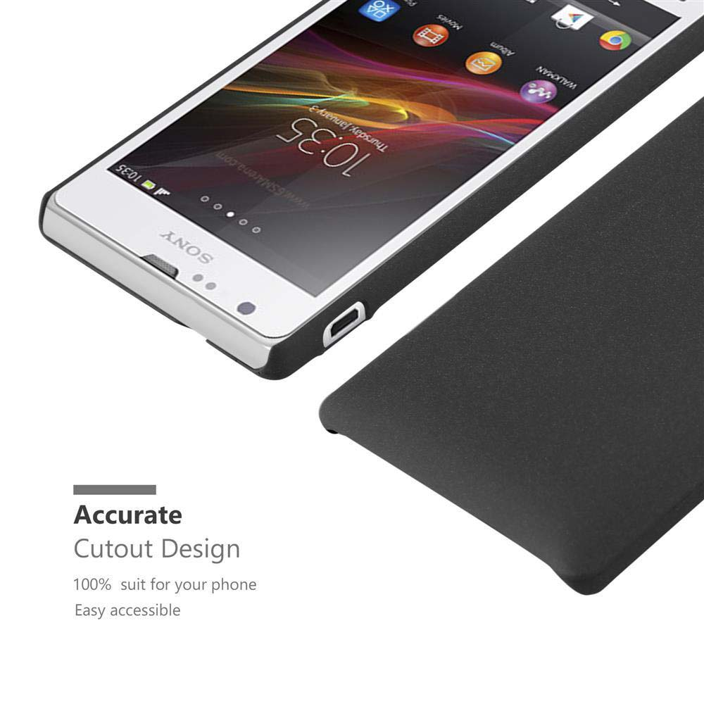 Funda de teléfono negra con teléfono. La pantalla del teléfono muestra texto. La funda está abierta.