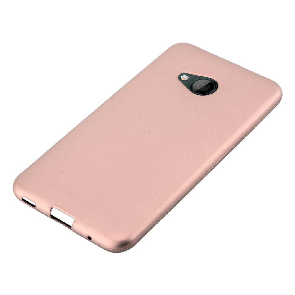 Ein rosa Telefon mit der Rückseite nach oben, mit Kamera und Blitz.
