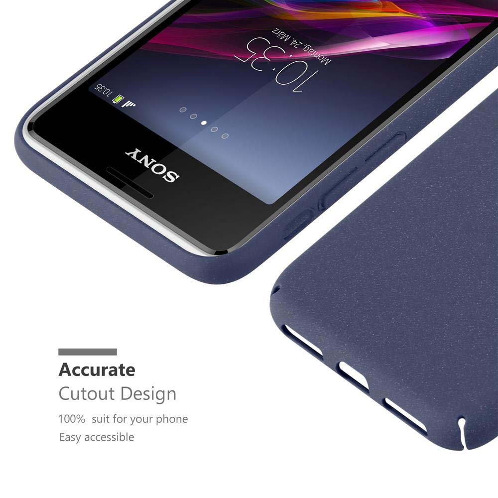 Coque de téléphone bleue. Texte : 'Accurate Cutout Design'. Le téléphone est visible.