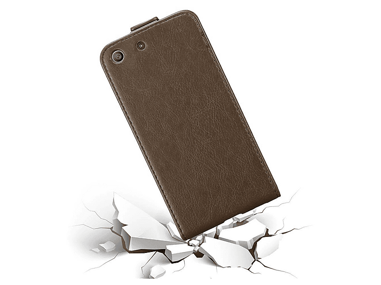CADORABO Cover in design flip con chiusura magnetica CUSTODIA A LIBRO per Xperia M5, Marrone