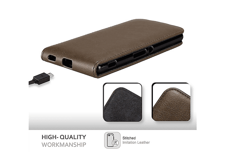 CADORABO Cover in design flip con chiusura magnetica CUSTODIA A LIBRO per Xperia M5, Marrone