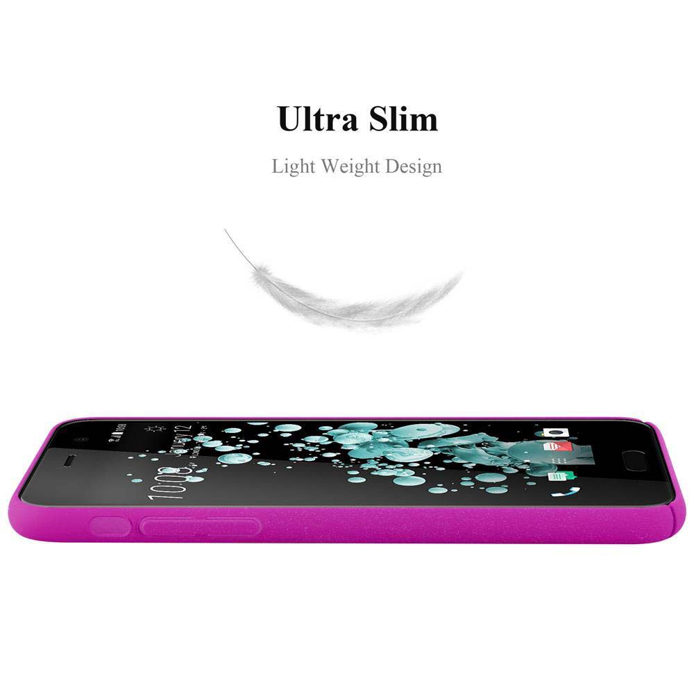 Ein Telefon in rosa Hülle. Text: 'Ultra Slim Light Weight Design' mit einer Feder darüber.