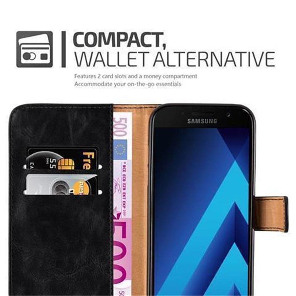 Geöffnete Handyhülle mit Telefon, Geld und Karten sichtbar. Text sagt Kompakt, Wallet-Alternative.