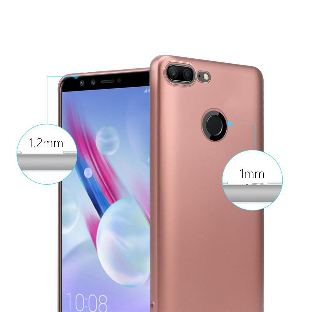 Funda de teléfono oro rosa. El teléfono muestra las 10:08. Muestra pantalla y cámara elevadas.
