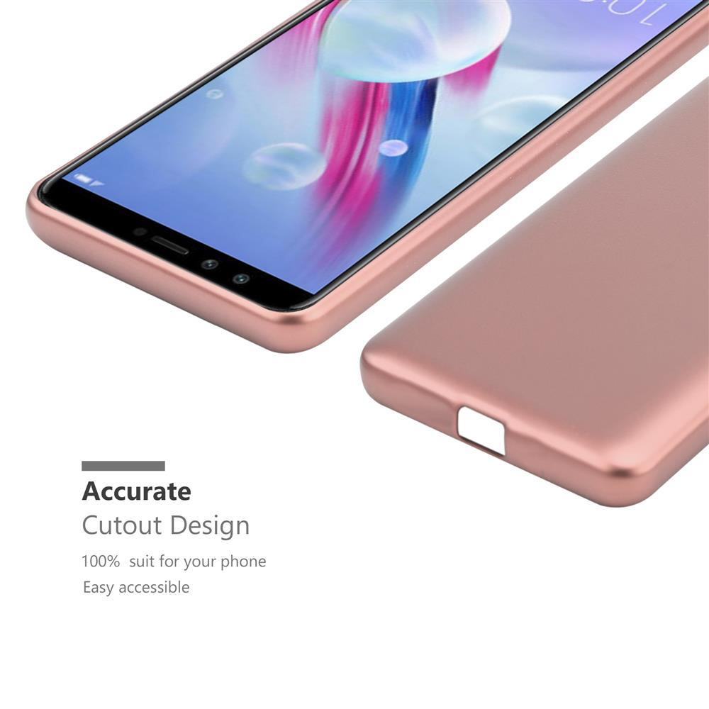 Una funda de teléfono de oro rosa con un teléfono dentro.