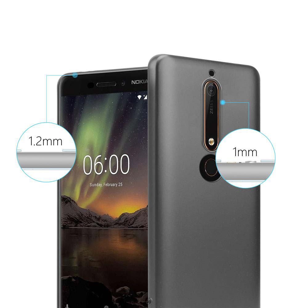 Ein Telefon mit grauer Hülle, zeigt Bildschirmdetails mit Messungsanmerkungen.
