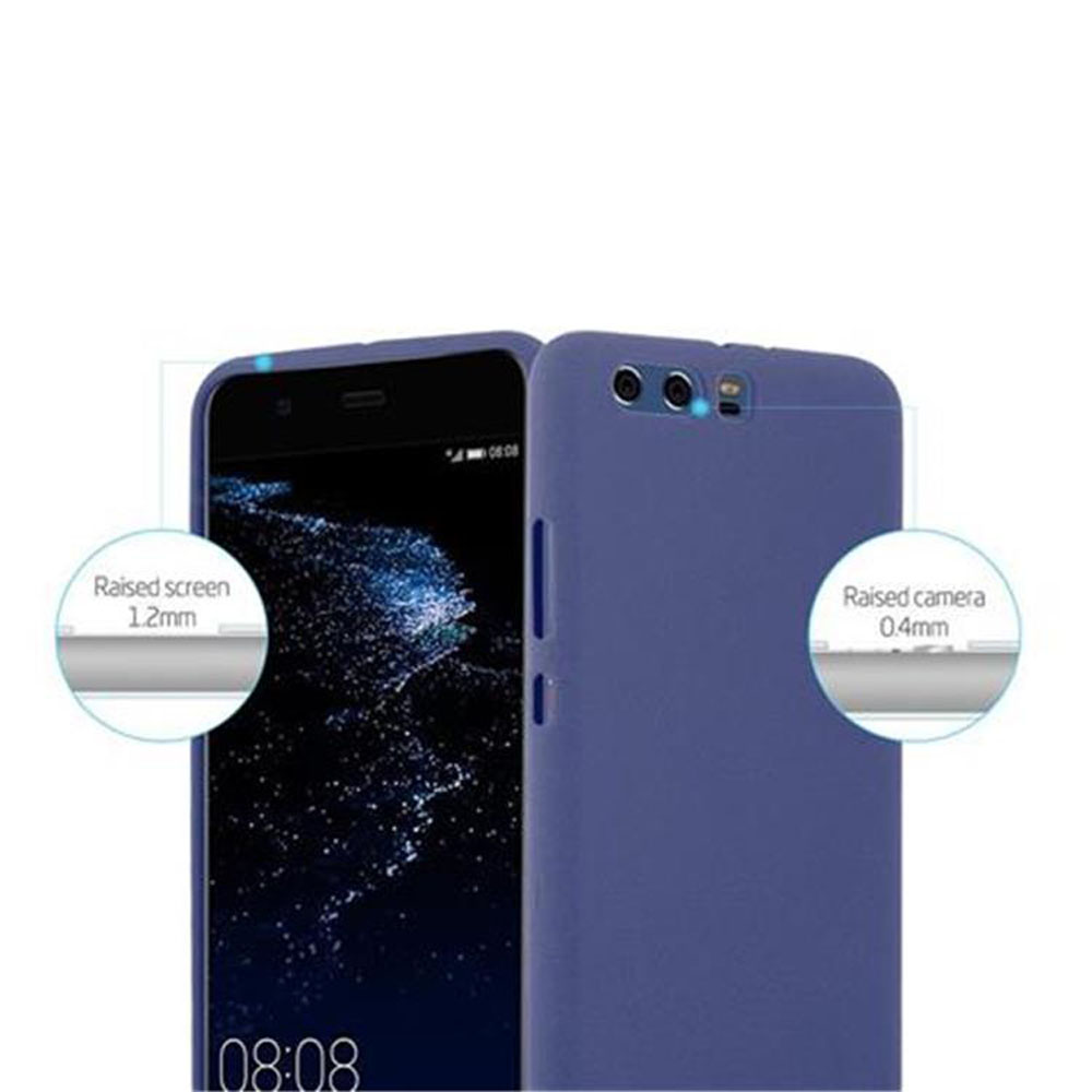 Due custodie blu per telefono una accanto all'altra, che mostrano il telefono all'interno. Bolle di testo evidenziano le dimensioni dello schermo e della fotocamera.