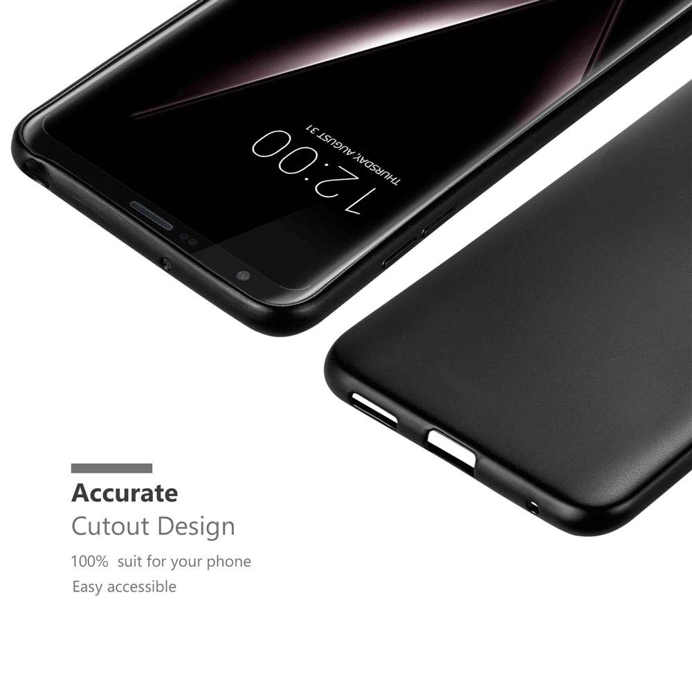 Schwarzes Telefon mit schwarzer Hülle. Die Hülle passt perfekt zum Telefon. Einfacher Zugriff, Ausschnittdesign.