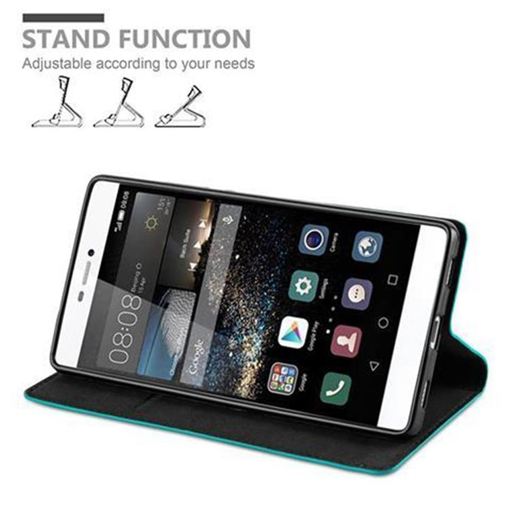 Teléfono negro en una funda, con función de soporte. El teléfono muestra aplicaciones. El fondo es blanco.