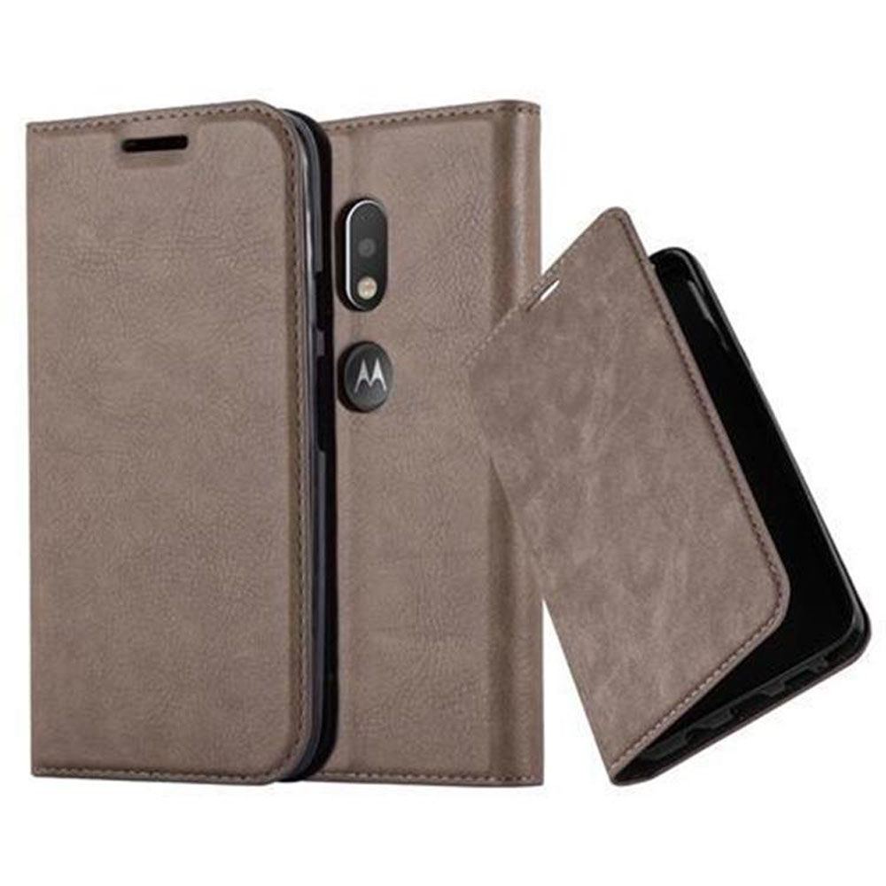 Funda marrón abierta con logo, junto a otra cerrada similar.