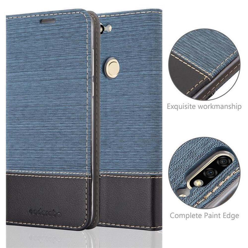 Custodia per telefono blu e nera con fori, e viene visualizzato il testo 'Exquisite workmanship'.