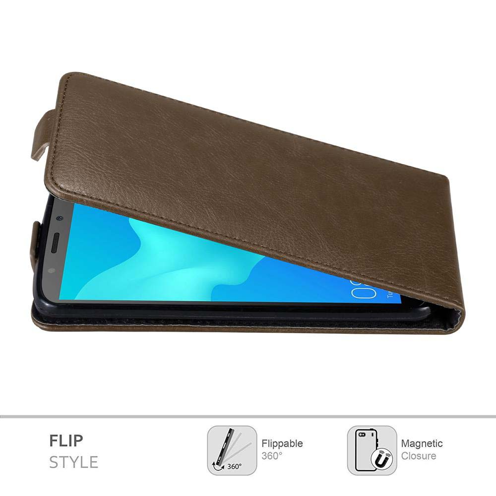 Custodia a libro marrone, aperta per rivelare il telefono all'interno. Gira a 360 gradi e ha una chiusura magnetica.