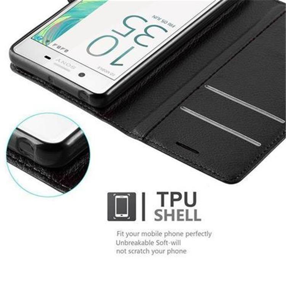 Custodia nera per telefono con un telefono all'interno. Il testo dice TPU SHELL. Lo schermo del telefono è in mostra.