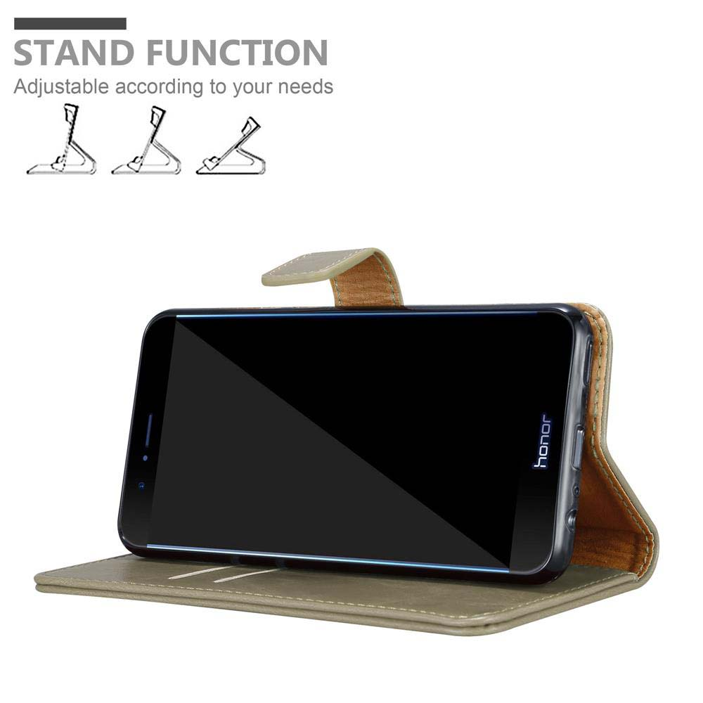 Telefono in una custodia, aperto. Testo: Funzione supporto.