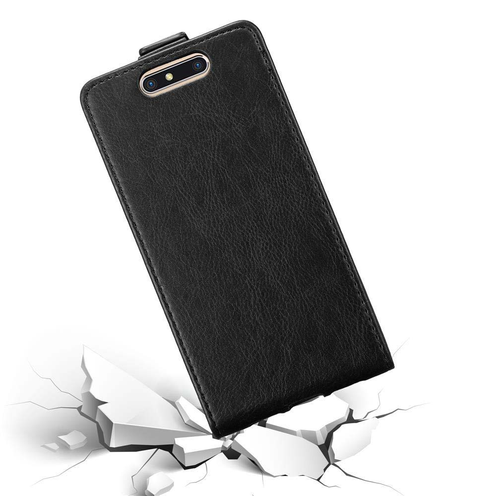Bild zeigt eine schwarze Handyhülle auf einer zerbrochenen Oberfläche. Das Telefon scheint geschützt zu sein.