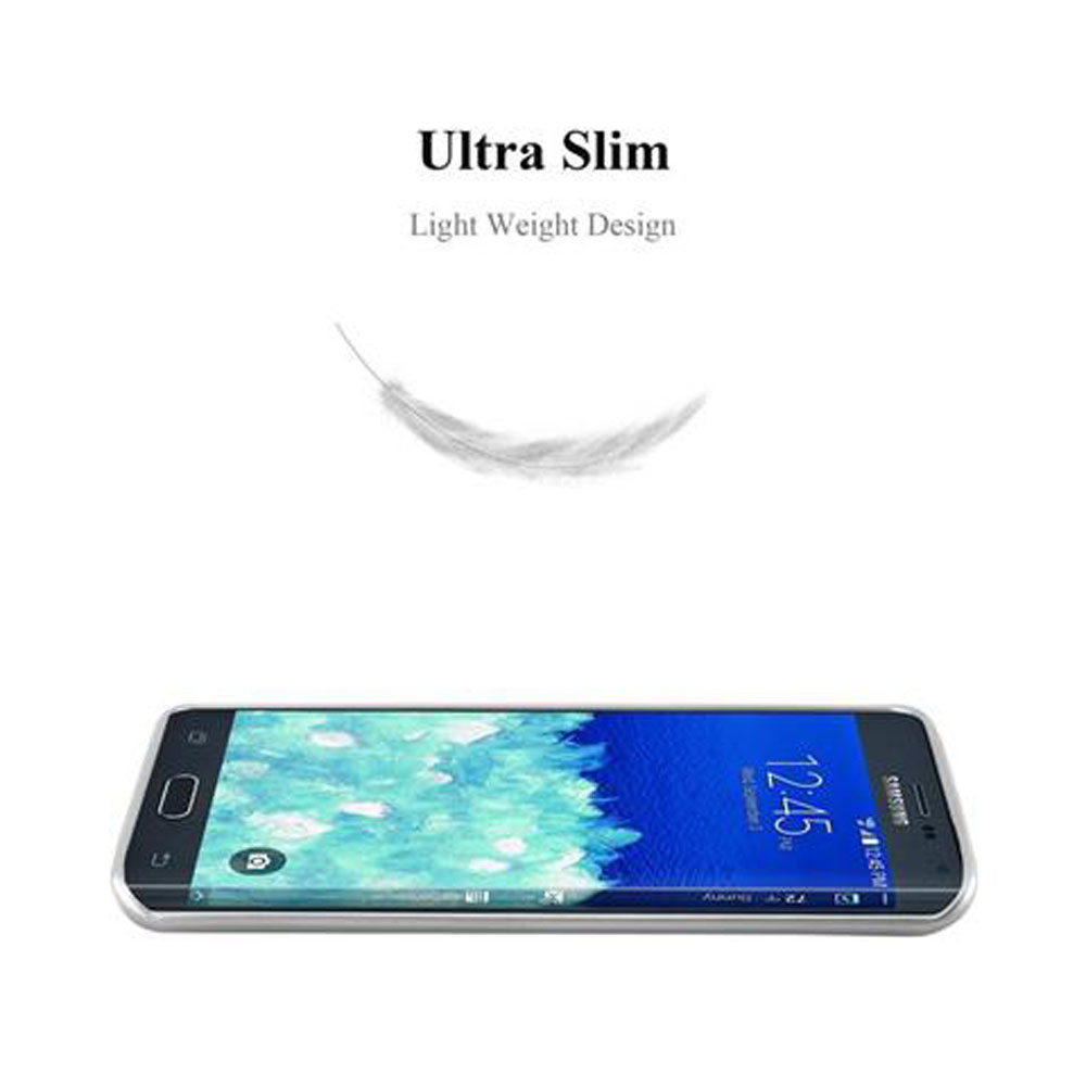 Telefono nella custodia, testo 'Ultra Slim' e grafica a piuma.