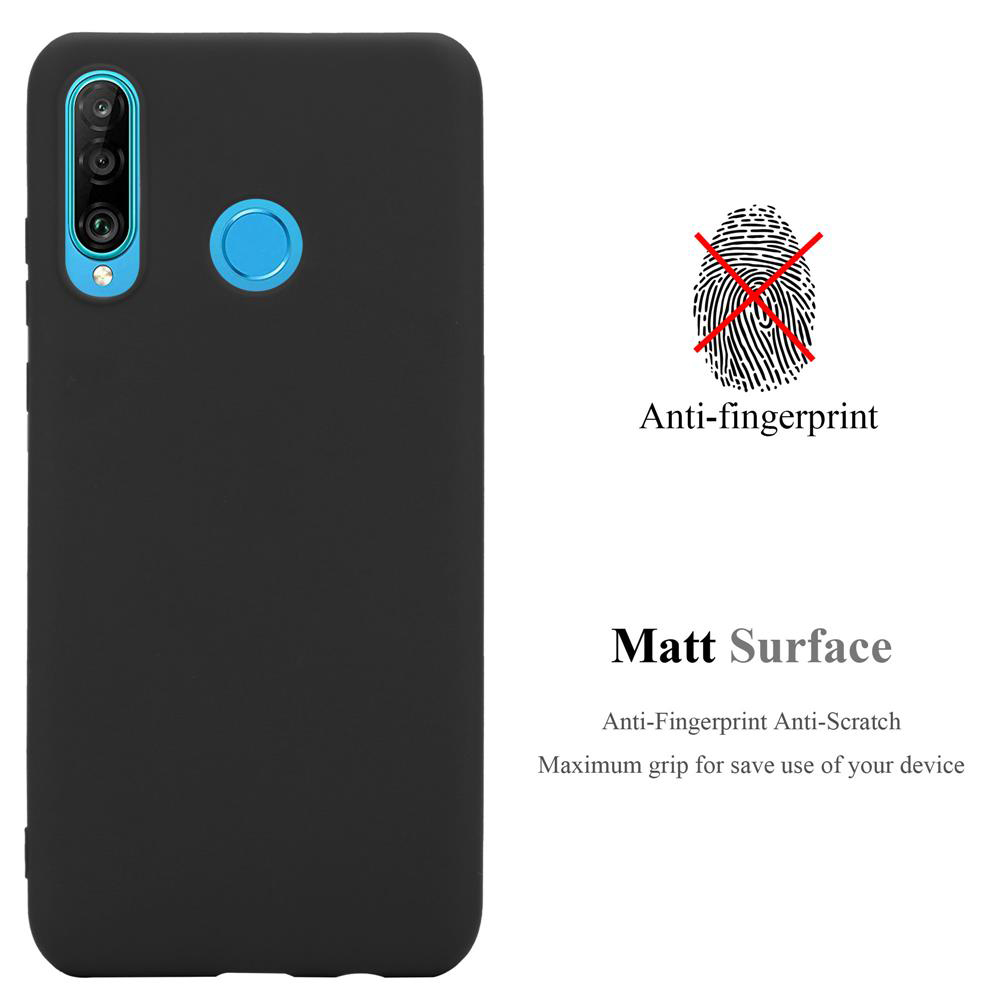 Custodia nera per telefono, con superficie opaca e design anti-impronta. Testo: Anti-impronta, Superficie opaca.