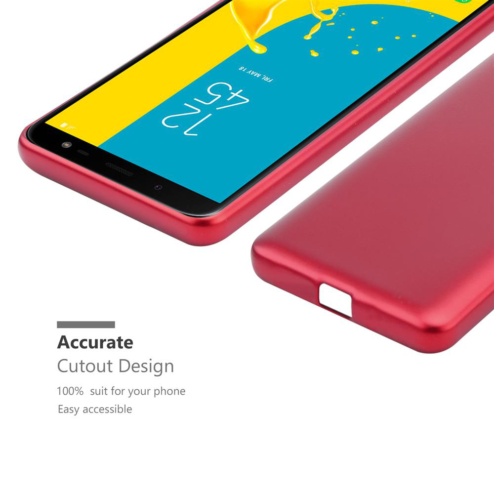 Un telefono rosso è racchiuso in una custodia per telefono rossa abbinata. Lo schermo mostra l'ora e la data.