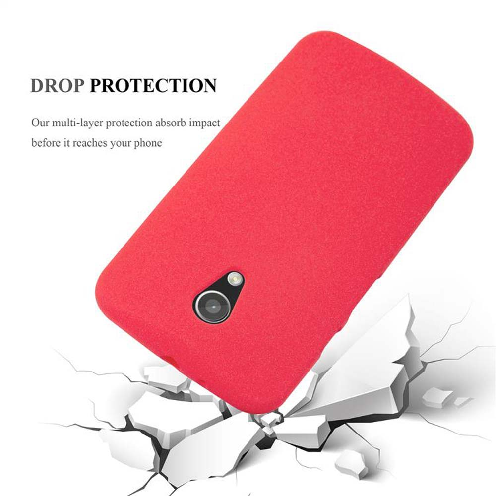 Funda roja cayendo, rompiendo un bloque blanco. Texto: Protección contra caídas.
