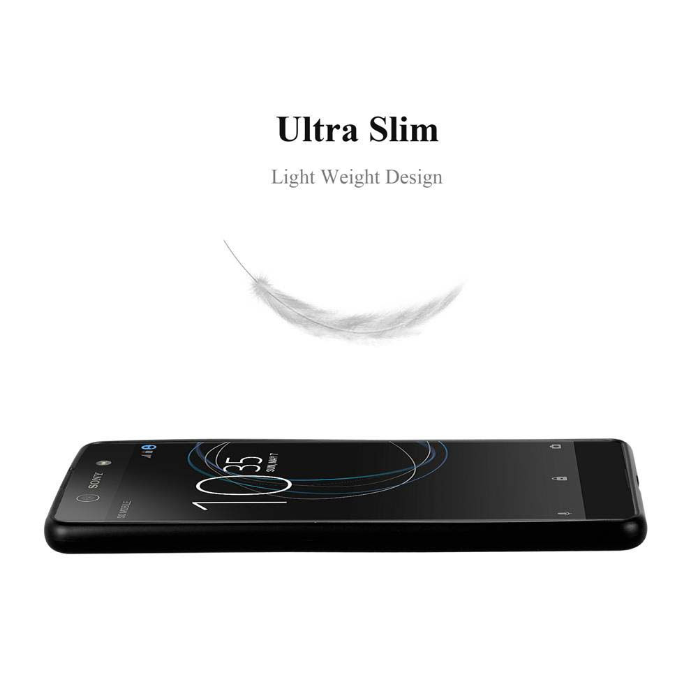 Un teléfono negro en posición horizontal con una pluma encima. Texto: Ultra delgado, diseño ligero.