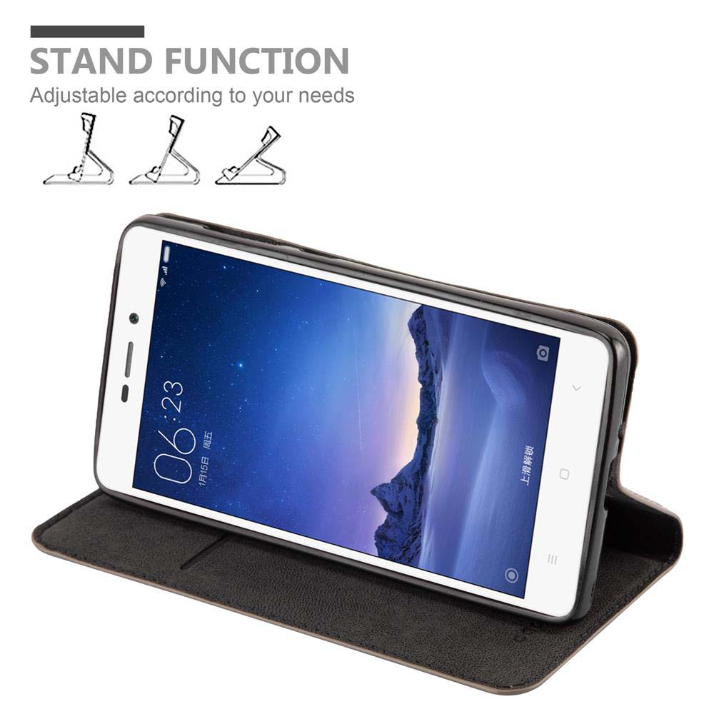 Custodia nera con telefono che mostra l'ora. Testo e diagrammi della funzione stand sullo sfondo.