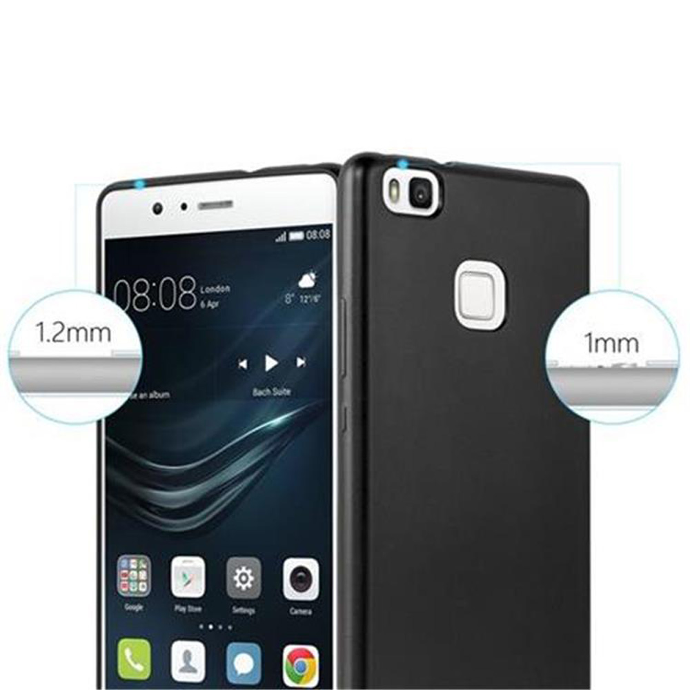 Eine schwarze Handyhülle mit einem Telefon darin, zeigt die Kantenstärke.