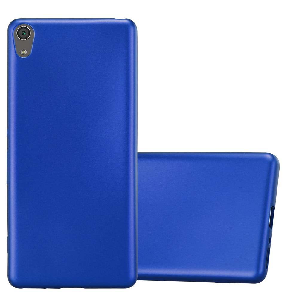 Dos fundas azules para teléfono, una al lado de la otra, sobre un fondo blanco.