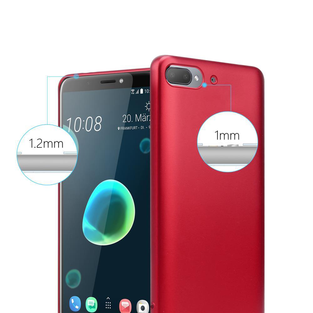 Custodia per telefono rossa, mostra le 10:08 sullo schermo. Mostra schermo e fotocamera rialzati.