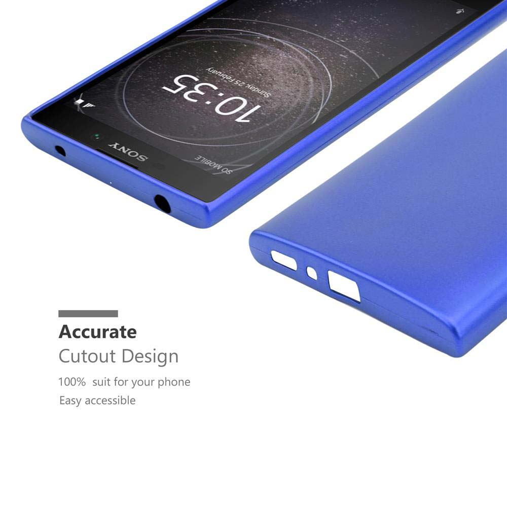 Una custodia per telefono blu e un telefono sono visualizzati. Il testo dice 'Accurate Cutout Design'.