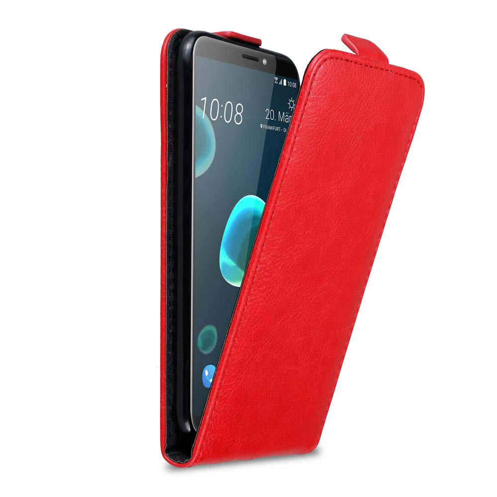 Custodia rossa con telefono. Lo schermo mostra l'ora.