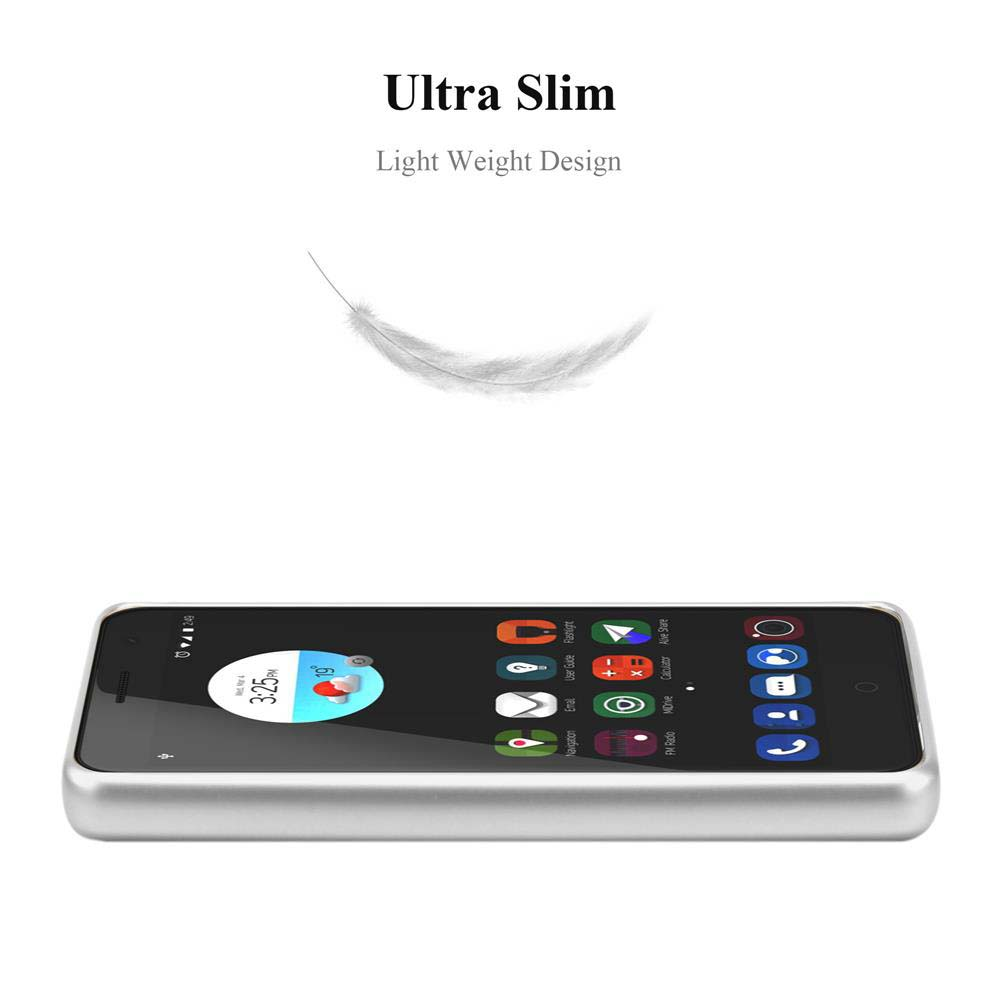 Un telefono sottile d'argento che mostra icone di app. Testo: Ultra Slim, Light Weight Design.