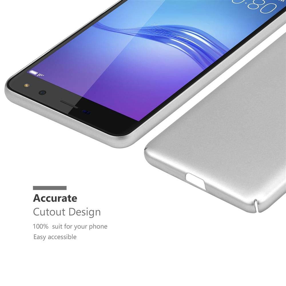 Telefono e custodia che mostrano un design di ritaglio preciso. Il telefono è argento.
